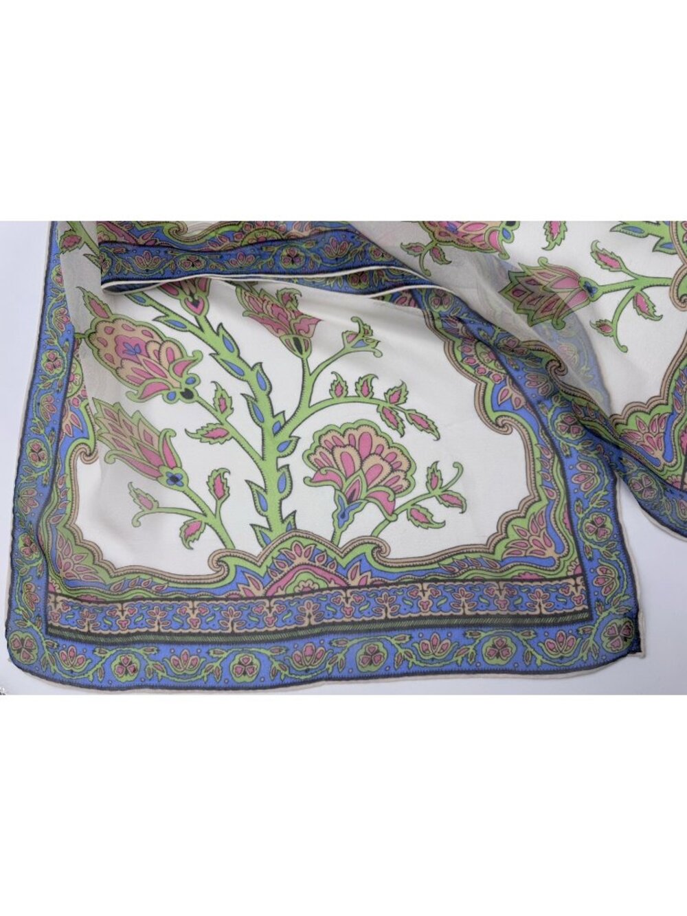 VTG Burmel Silk Chiffon Scarf, Florals, Hand Rolled 16"x44" Japan 60's